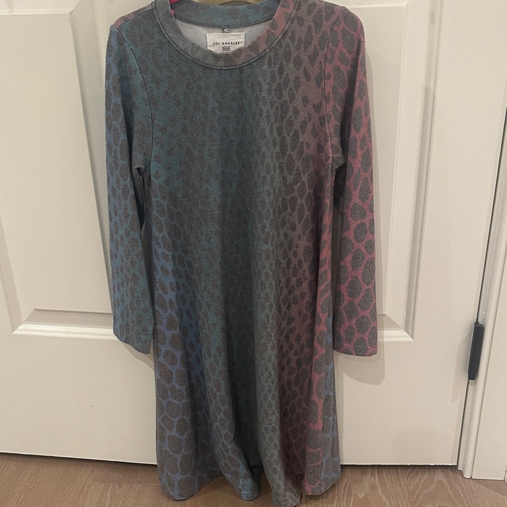 Sol Angeles size 10 Leopard Print girls Long Sleeve Dress